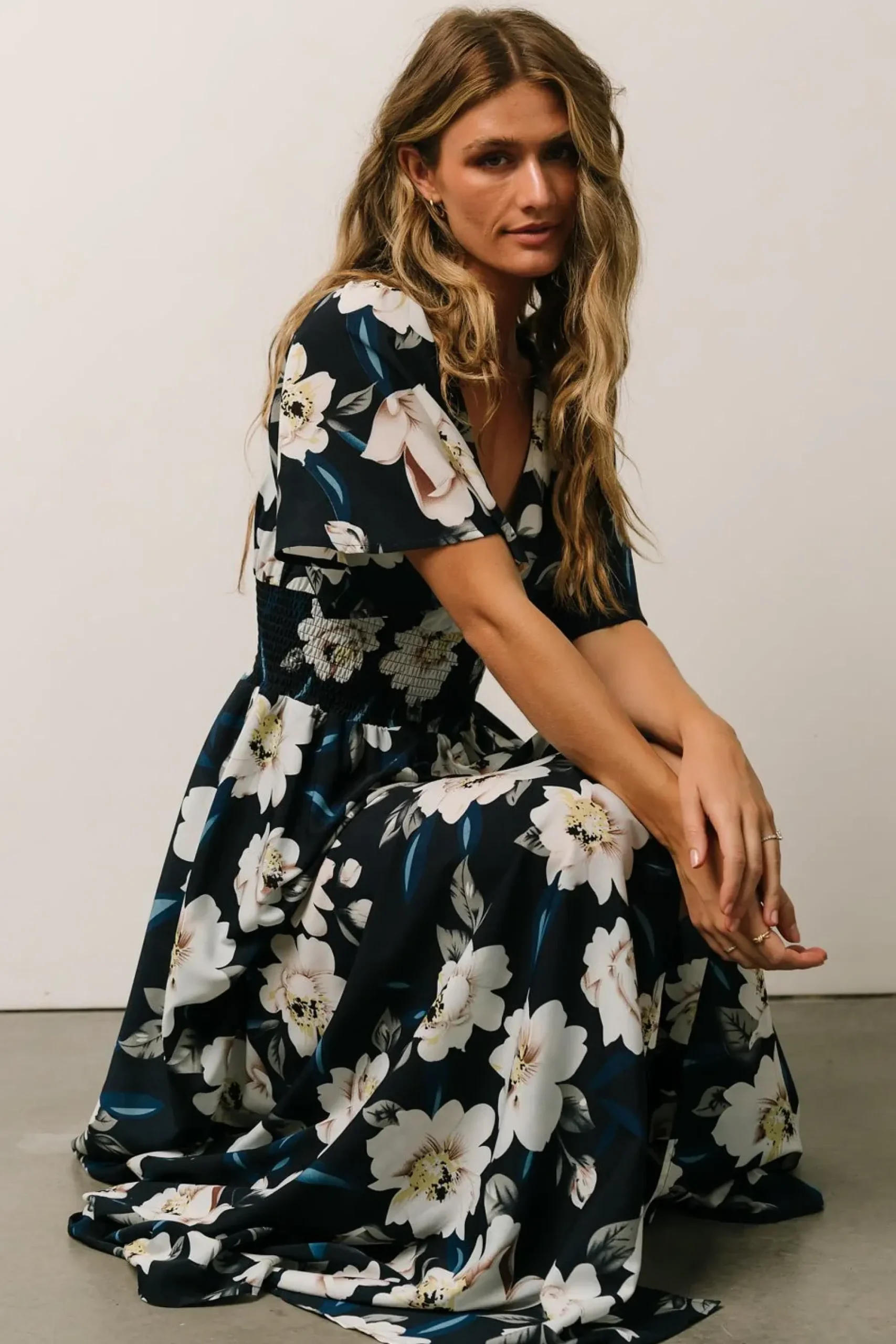 Fashion Baltic Born Verona Smocked Maxi Dress | Navy + White Floral