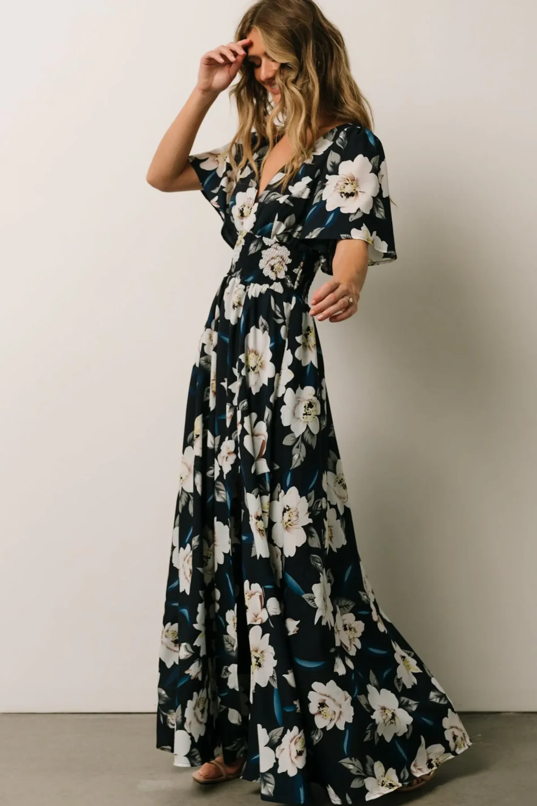Fashion Baltic Born Verona Smocked Maxi Dress | Navy + White Floral