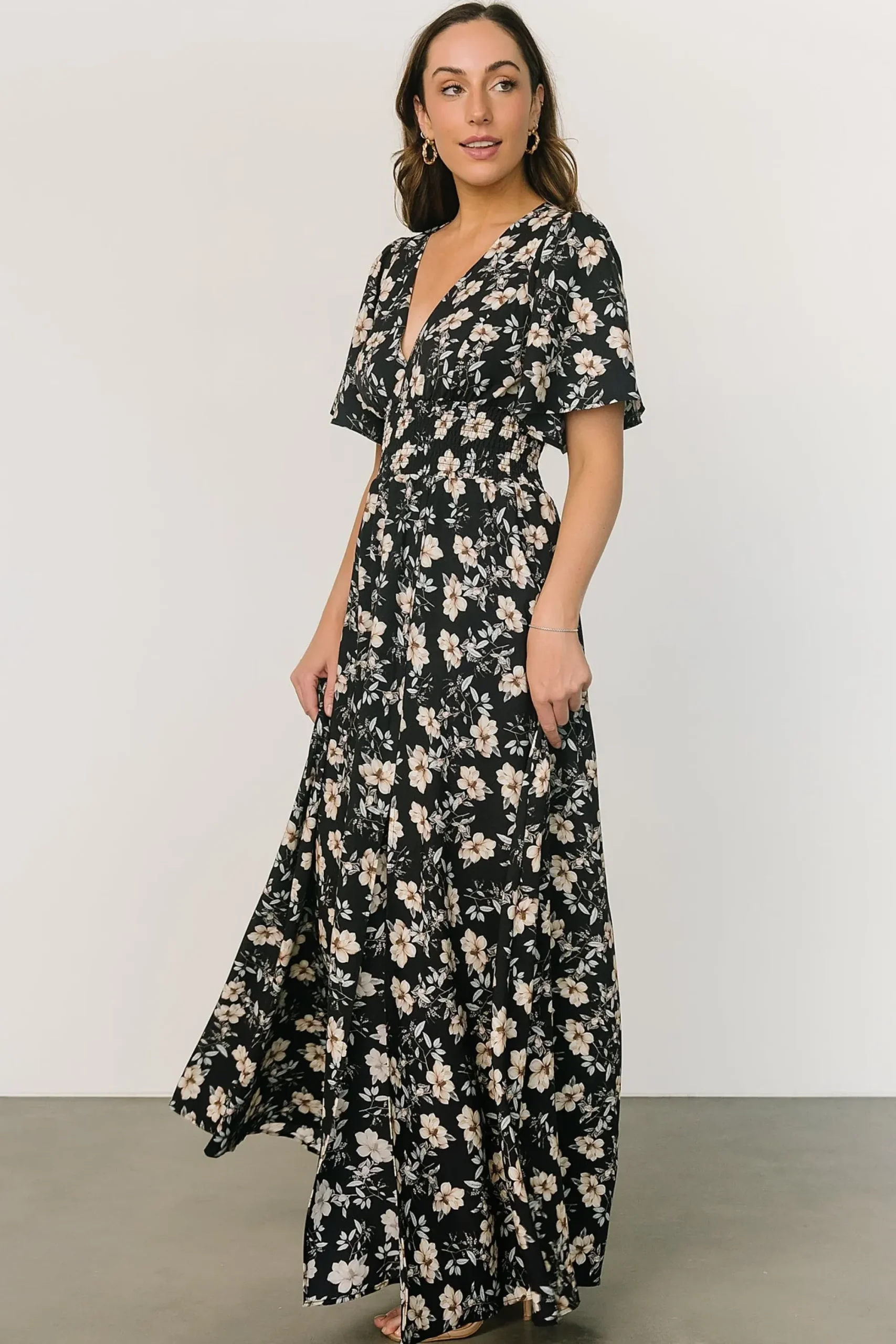 New Baltic Born Verona Smocked Maxi Dress | Black Floral