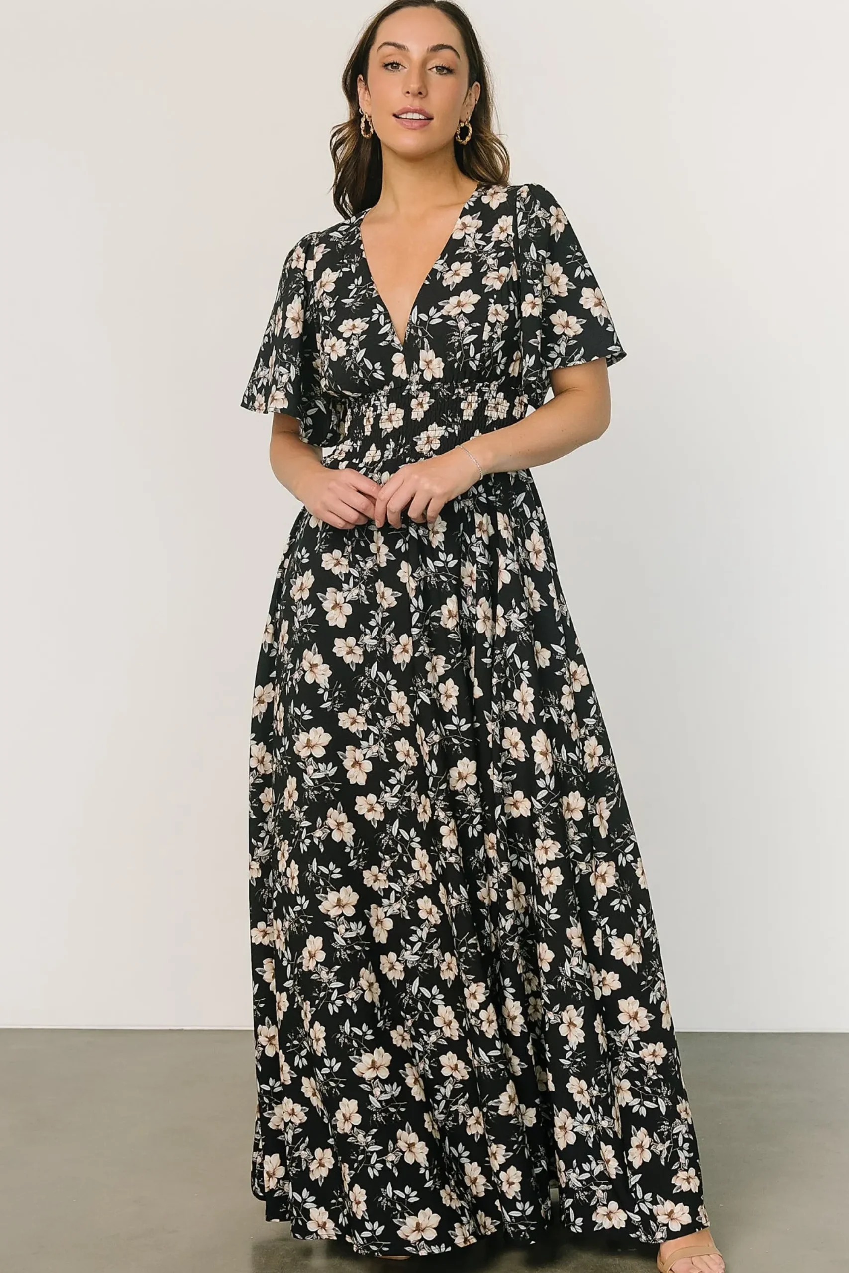 New Baltic Born Verona Smocked Maxi Dress | Black Floral
