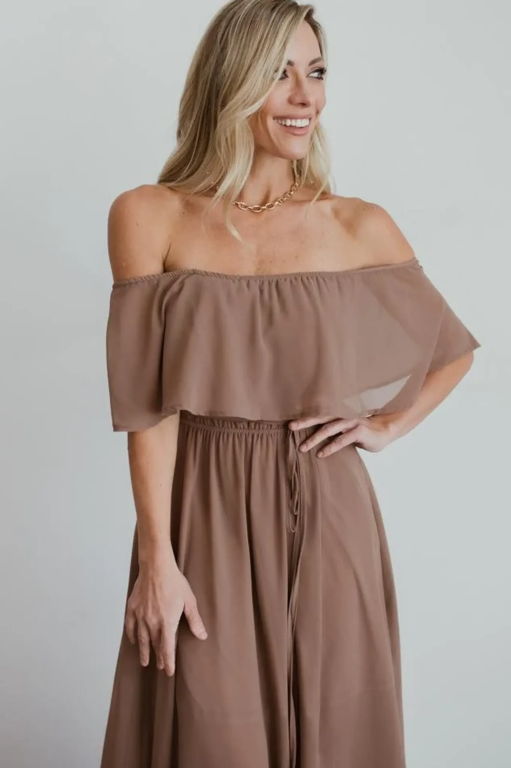 Clearance Baltic Born Victoria Off Shoulder Maxi Dress | Mocha