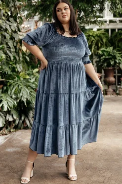 Outlet Baltic Born Vivaldi Smocked Velvet Midi Dress | Blue