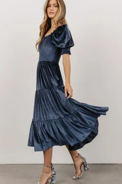 Outlet Baltic Born Vivaldi Smocked Velvet Midi Dress | Blue