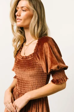 Clearance Baltic Born Vivaldi Smocked Velvet Midi Dress | Bronze