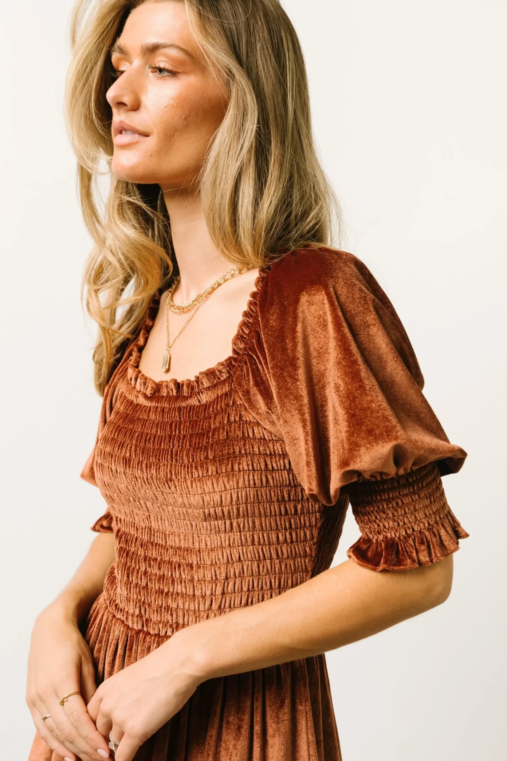 Clearance Baltic Born Vivaldi Smocked Velvet Midi Dress | Bronze