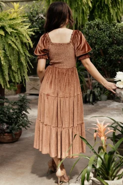 Clearance Baltic Born Vivaldi Smocked Velvet Midi Dress | Bronze