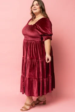 Sale Baltic Born Vivaldi Smocked Velvet Midi Dress | Marsala