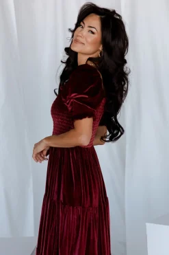 Sale Baltic Born Vivaldi Smocked Velvet Midi Dress | Marsala