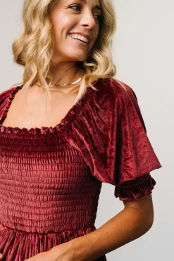 Sale Baltic Born Vivaldi Smocked Velvet Midi Dress | Marsala