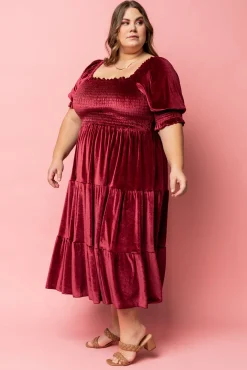 Sale Baltic Born Vivaldi Smocked Velvet Midi Dress | Marsala