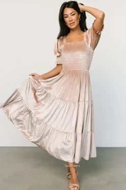 Best Baltic Born Vivaldi Smocked Velvet Midi Dress | Champagne