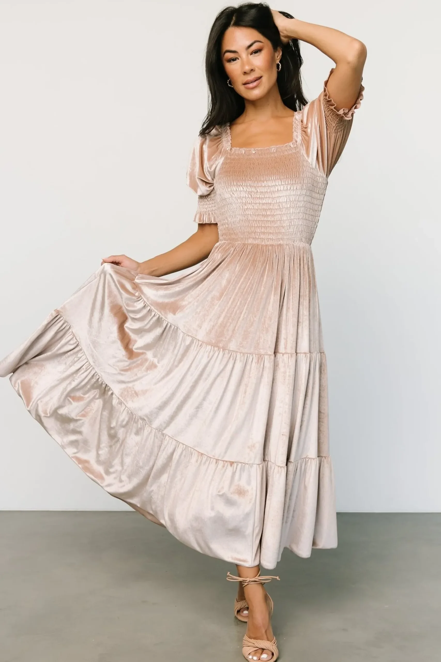 Best Baltic Born Vivaldi Smocked Velvet Midi Dress | Champagne