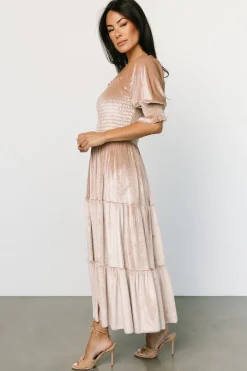 Best Baltic Born Vivaldi Smocked Velvet Midi Dress | Champagne