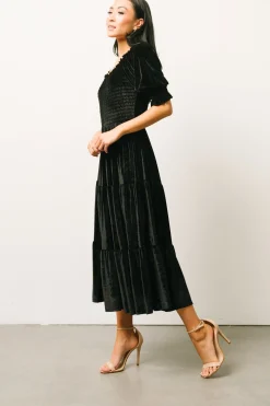Outlet Baltic Born Vivaldi Smocked Velvet Midi Dress | Black