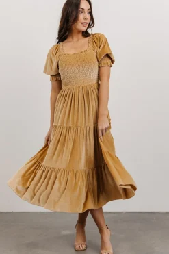 Hot Baltic Born Vivaldi Smocked Velvet Midi Dress | French Gold