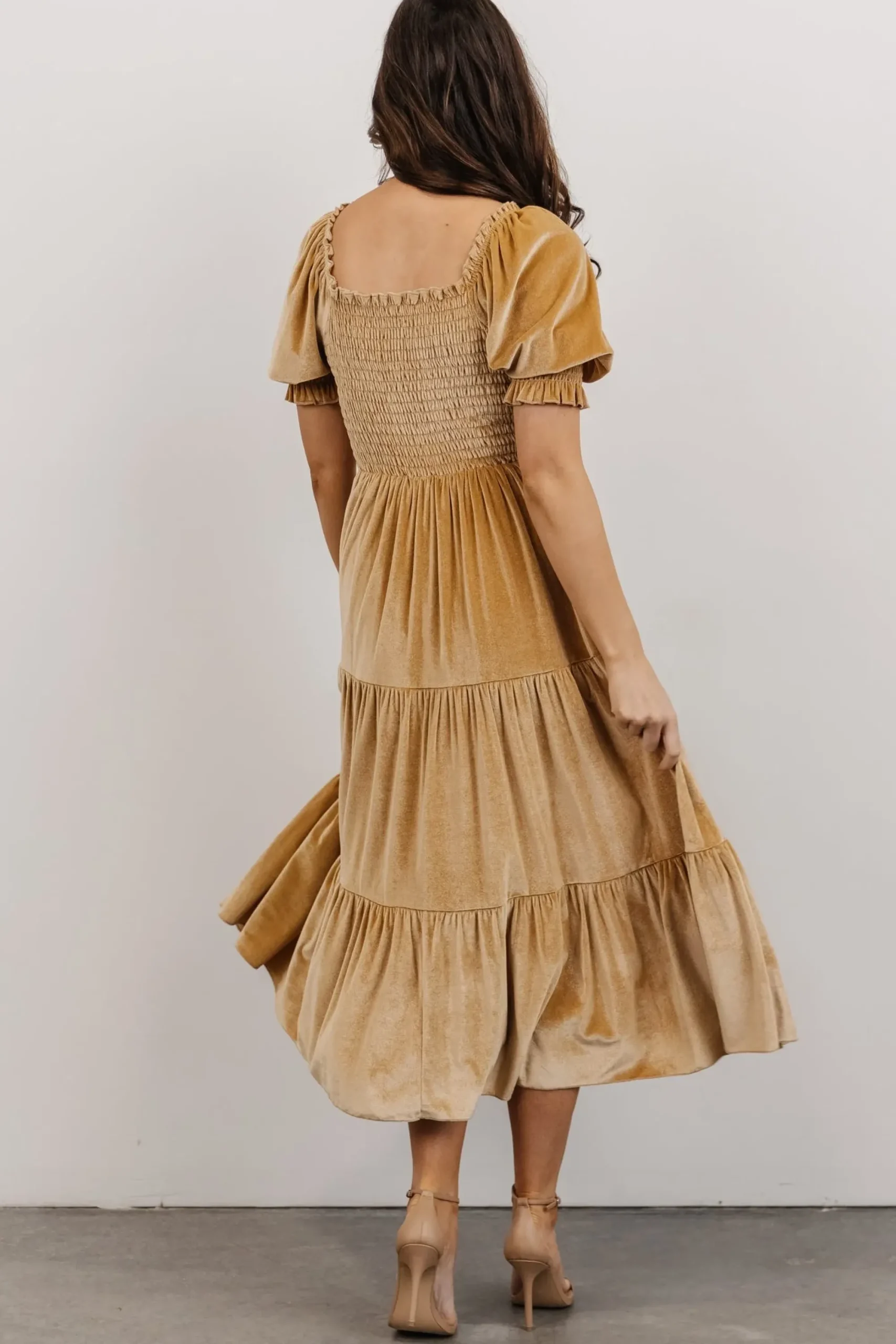 Hot Baltic Born Vivaldi Smocked Velvet Midi Dress | French Gold