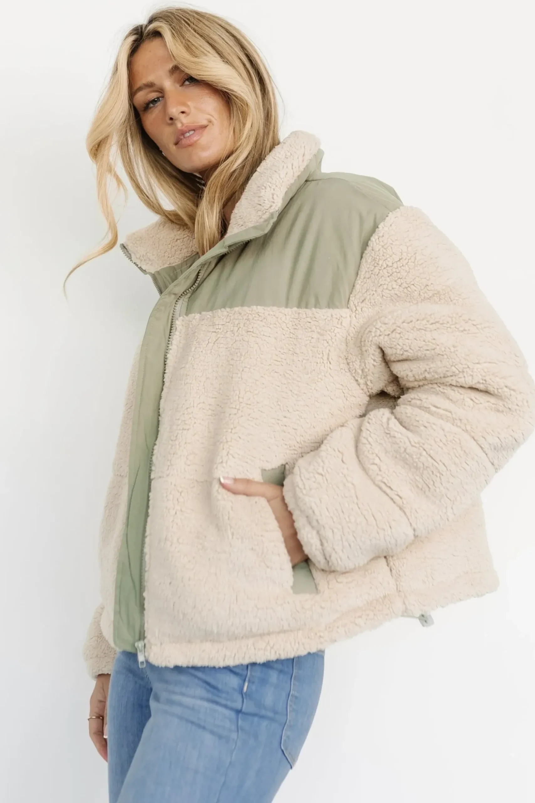 Hot Baltic Born Weekender Sherpa Puffer Jacket | Oatmeal + Sage