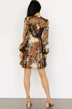New Baltic Born Woodbury Satin Mini Dress | Mocha Floral
