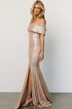Clearance Baltic Born Yvonne Off Shoulder Sequin Gown | Champagne